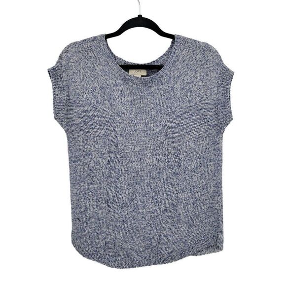 Loft Short Sleeve Knit Top XS Blue Speckled Boxy Casual Comfy Stretch Non-Itch - Picture 9 of 9